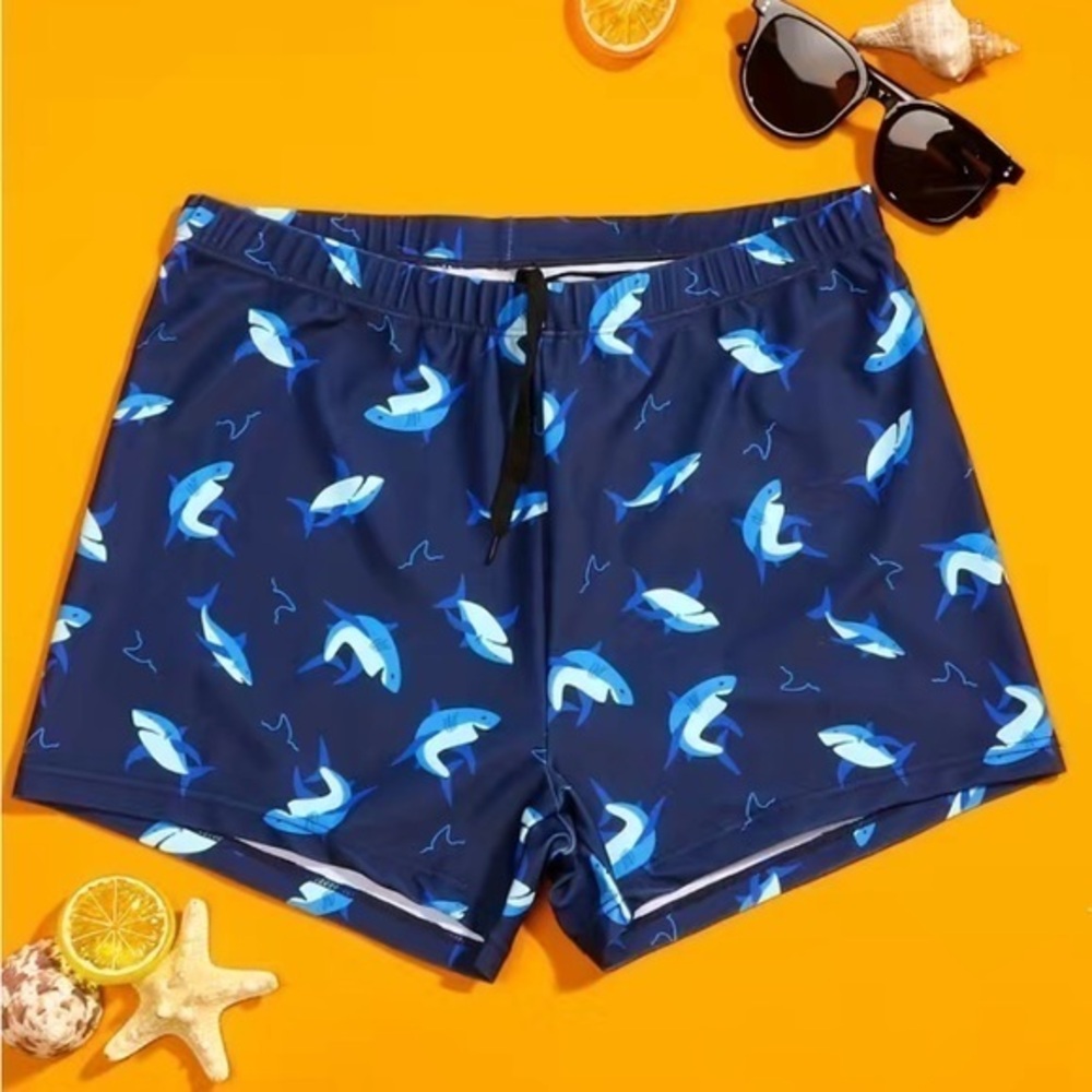NEW - Men’s Loose Quick Dry Lightweight Shark Beach Short Trunks with Drawstring